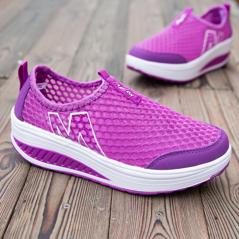Women's Mesh Slip-On Platform Shoes - Spring/Summer Breathable Casual Sneakers with Thick Sole