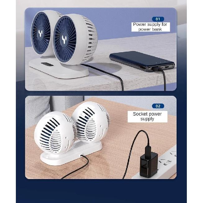 LEIBOO Car USB Fan Dual Head Cooling Air Fan Independent Switch 3-Speed 360 Degree Adjustable Auto Fan Car Electrical Appliances