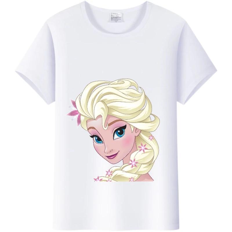 Vintage Disney Cartoon Woman Summer Tees Frozen Elsa Anna Princess Top White Ladies T-Shirts 90S Clothes Plus Size Gothic Blouse