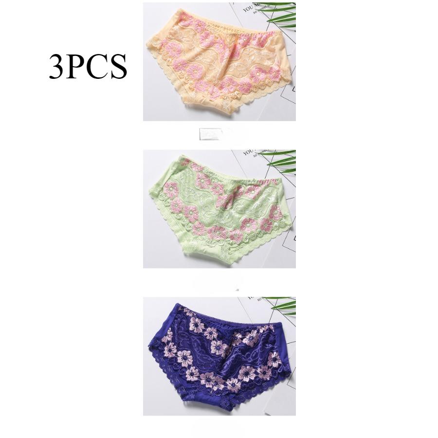 3pcs 4pcs/set Sexy Hollow Lingerie Lace Patchwork Knickers Soft Mid Waist Women's Underwear for Girls Panties