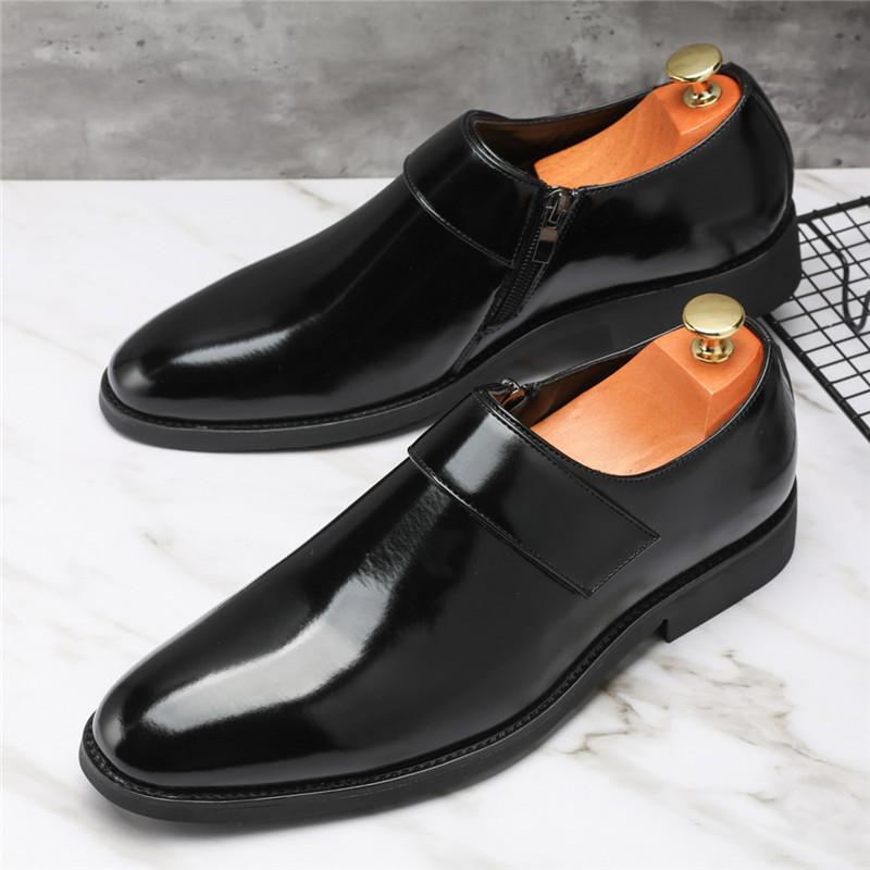 Fashion New Designer Men's Pointed Glossy Patent Leather Wedding Shoes Male Monk Strap Loafers Formal Dress Footwear Zapatos Hombre