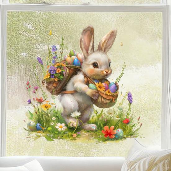Window Sticker Healing Spring Window Scene Peel Stick Static Privacy Film Easter Bunny Egg Design Windows Doors Mirrors Decal