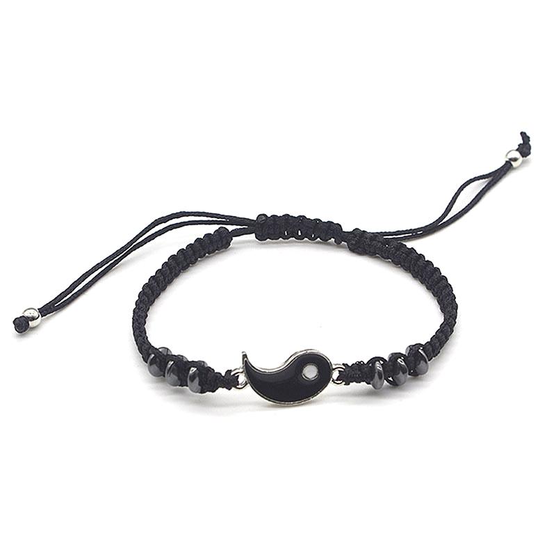1Pcs Simple Tai Chi Bagua Black And White Yin And Yang Rope Braided Telescopic Adjustment Bracelet For Men And Women Coupl