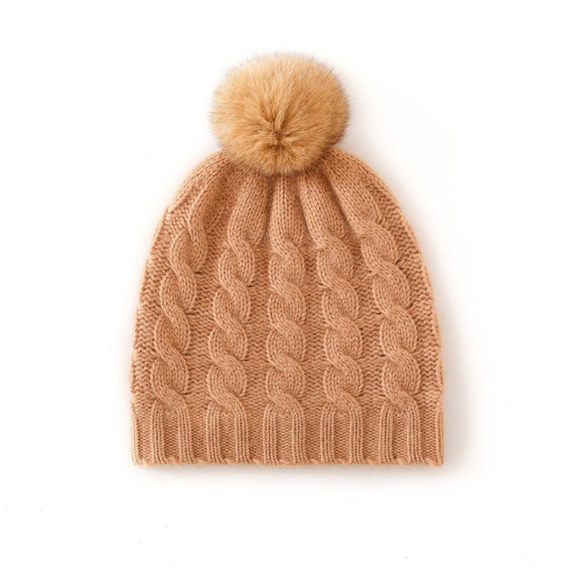 2025 Cashmere Women's High-End Cable Knit Pom-Pom Hat - Autumn/Winter