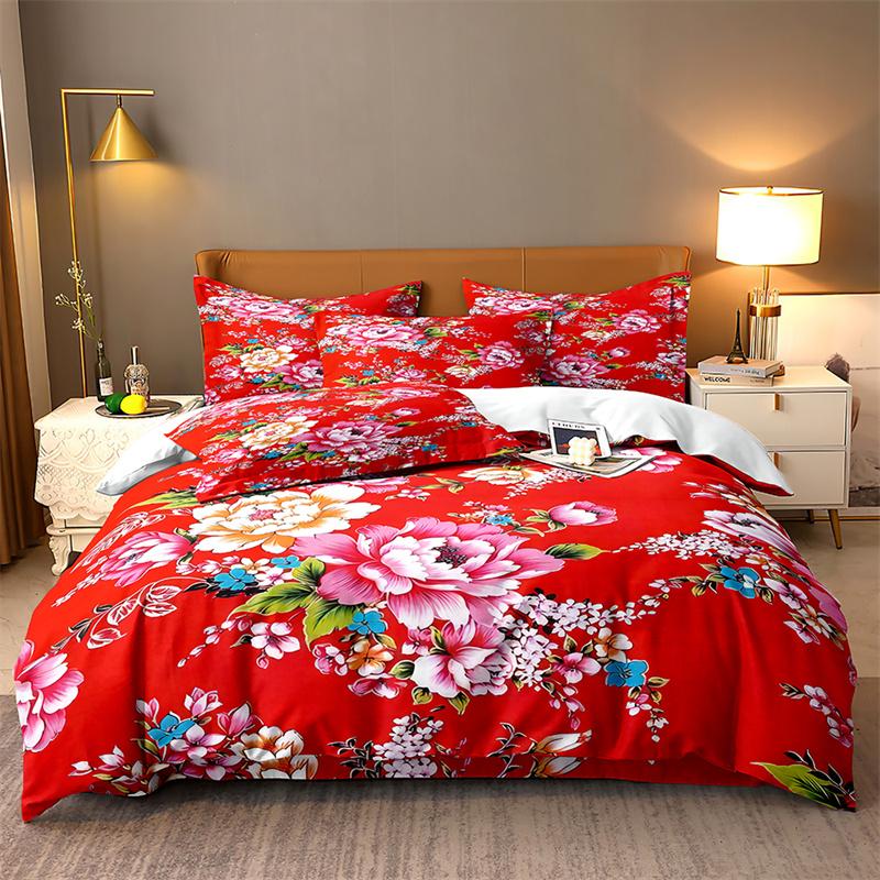 Red Big Flower Bedding Set Lovely Duvet Cover Boys, Kid's Quilt Cover Girls Room Gorgeous Bedding King/Queen Duvet Cover Set