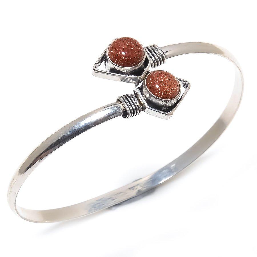 

Браслет-манжета ручной работы из натурального красного солнечного камня в подарок на Новый год Adj n4G51