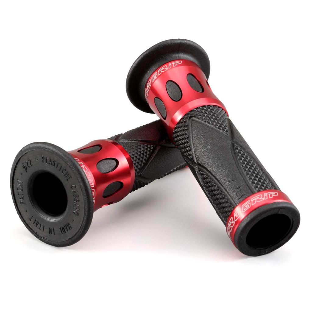 Daytona PROGRIP Motorcycle Grip for Handlebar Diameter 22.2 122mm Standard Rubber End Penetration 728 Type Aluminum Ring Red 98087