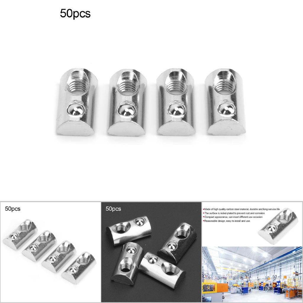 50Pcs Round Roll T Slot Spring Nut Nickel Plating Carbon Steel Connection Fittings(M8 )