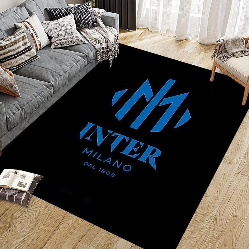 Inter Milan Printed Carpet, Home Sofa Decoration for Living Room & Bedroom, Non‑Slip Play Flannel Floor Mat for Game Room