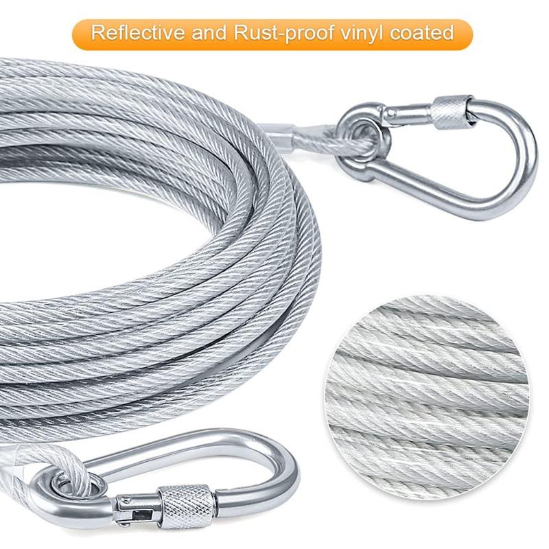 Cavo di Attacco per Cani, Guinzagli per Cani da 4,6/9/15 Metri, Guinzaglio da Giardino, Guinzaglio in Filo Metallico con Moschettone Premium per Cani Sotto i 113 kg
