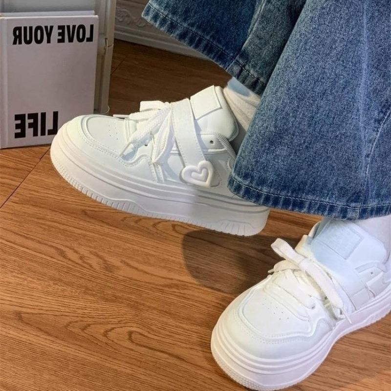 Mode Damen Sportschuhe Frühling Herbst Vielseitig Nische Schnürschuhe Einfarbig Dicke Sohle 2024 Neuer Stil Freizeitschuhe für Damen