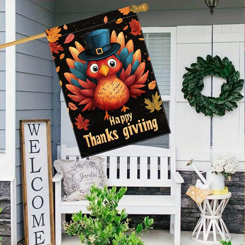 Happy Thanksgiving Turkey Garden Flag , Double-Sided, Durable Polyester, Perfect for Outdoor & Yard Decor, Thanksgiving, Turkey, Garden Flag, Outdoor