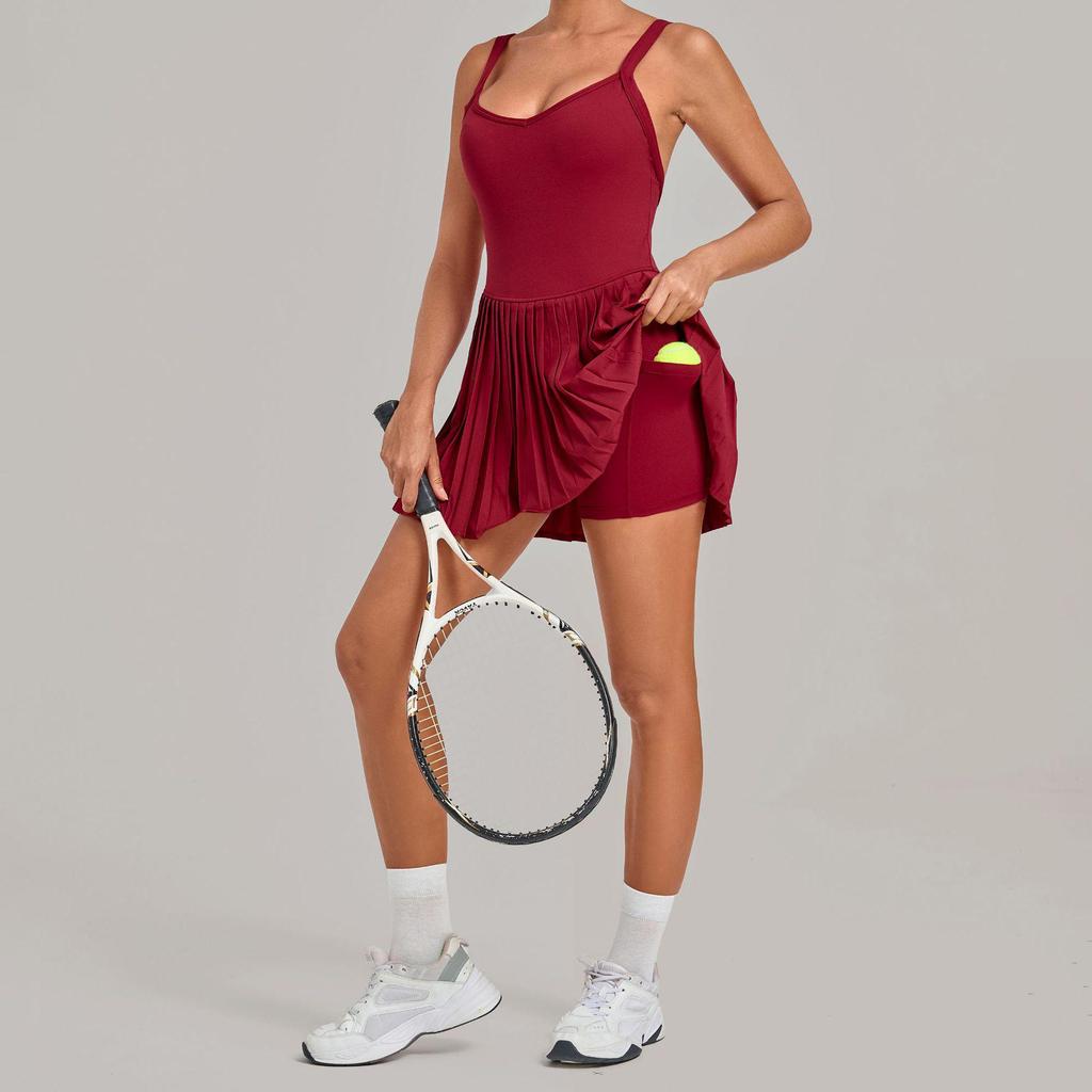 Women's Pleated Two-Piece Yoga Dress for Running, Sports, and Tennis - Anti-Exposure Skirt 3961