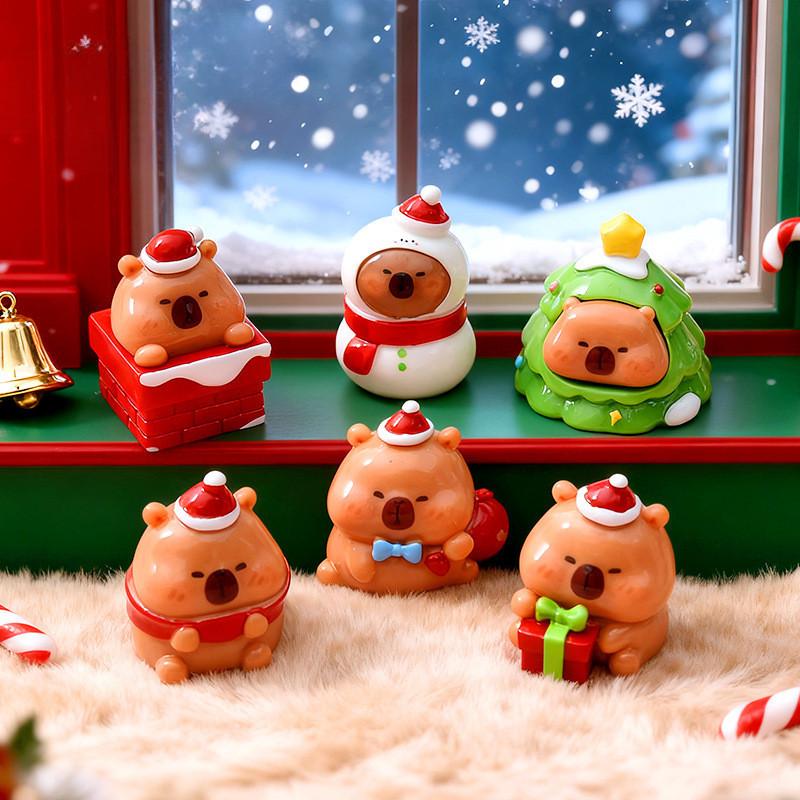 6Pcs/set Christmas Capybara Miniatures Resin Xmas Ornaments Fairy Garden Decoration Micro Landscape