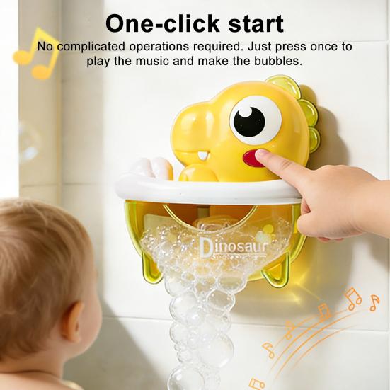 Baby Bath Toys Dinosaur Bubble Machine with Music Powerful Suction Cup Stable Non-Falling Automatic Foaming Bubble Maker for Bathtub Kids Bath Fun Toy