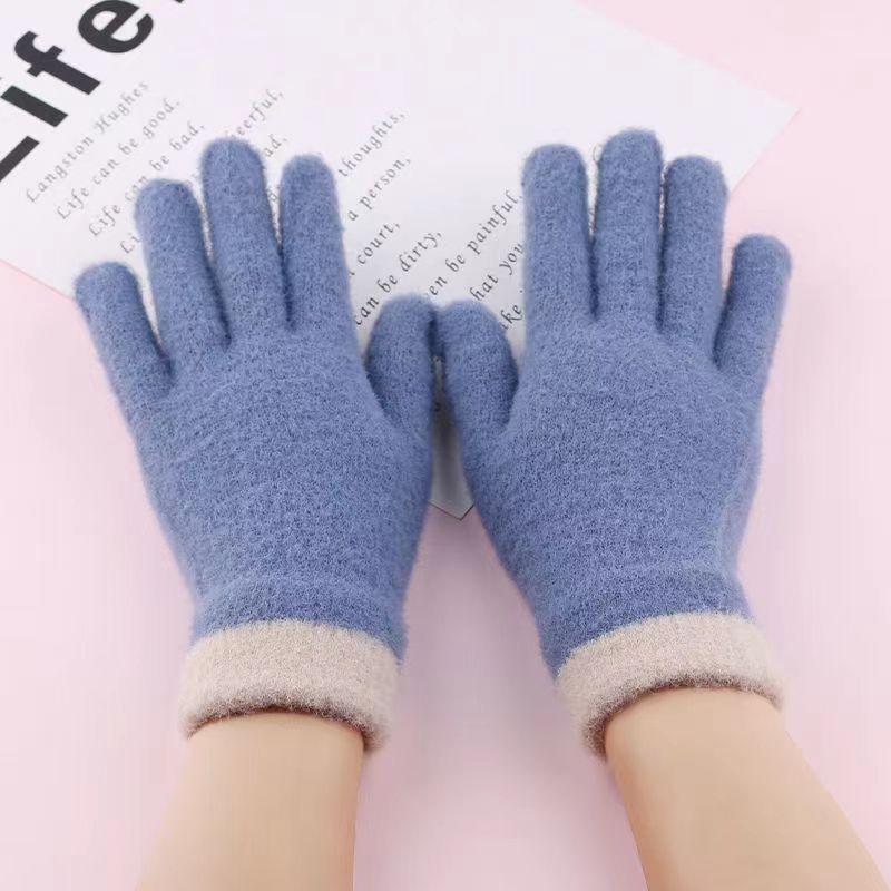 

Перчатки Зимние теплые и морозостойкие вязаные шерстяные перчатки с полным пальцем Студенческие мужские и женские перчатки для катания на открытом воздухе One size озеро синий