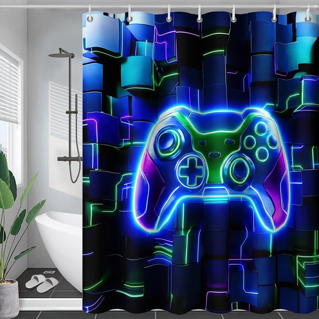 Boys' Dinosaur Monster Truck Shower Curtain Speed Racing Cars with Dinosaurs Print Waterproof Fabric Bath Curtain with Hooks