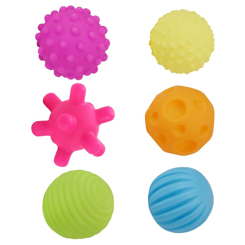 6Pcs Textured Ball Toy Vinyl Soft Elastic Multicolor Hands Squeeze Balls Set for Baby Infant