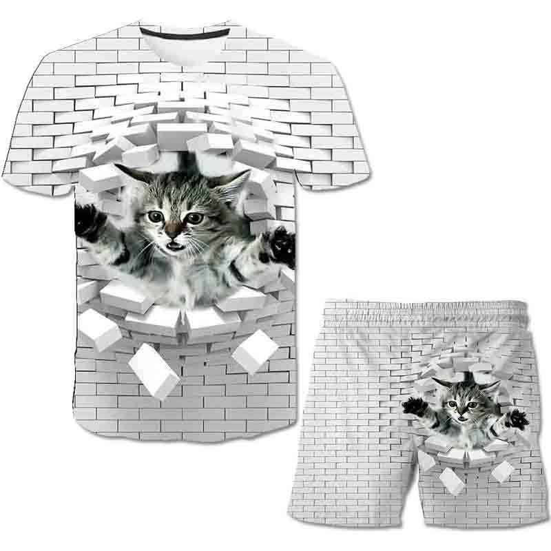 Neonati maschi Abbigliamento Animali gatto 3D T-shirt Set Estate Bambini Abbigliamento casual Set di cartoni animati per ragazzi Ragazze 1-14 anni Vestito per bambini