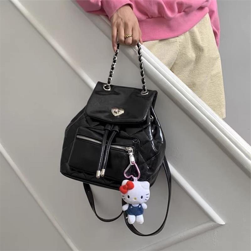 IELGY Diamond Backpack Ladies One-Shoulder Fashion Casual Chain Bucket Bag