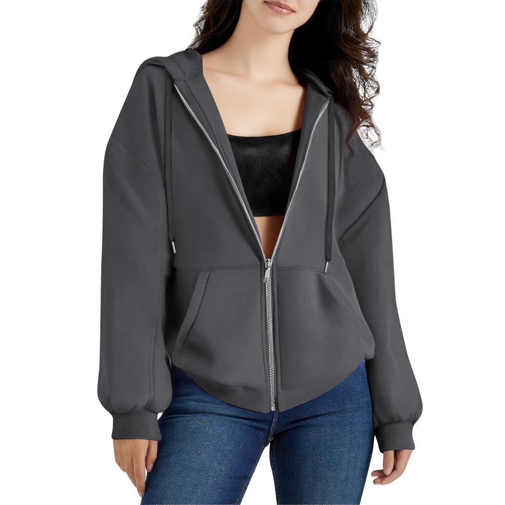 Women's Zipper Hoodie Long Sleeve Sports Jacket Pocket Clothing Fashion Apparel