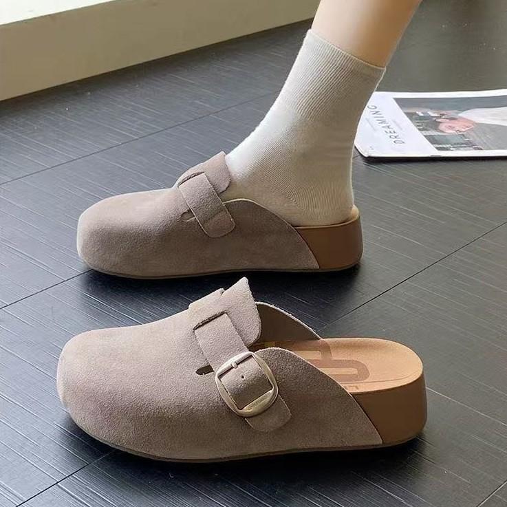 Damen Schuhe Plateau Tasche Kopf Hausschuhe matt klassisch halb schleppend lässig vielseitig täglich Ein-Pedal Hausschuhe