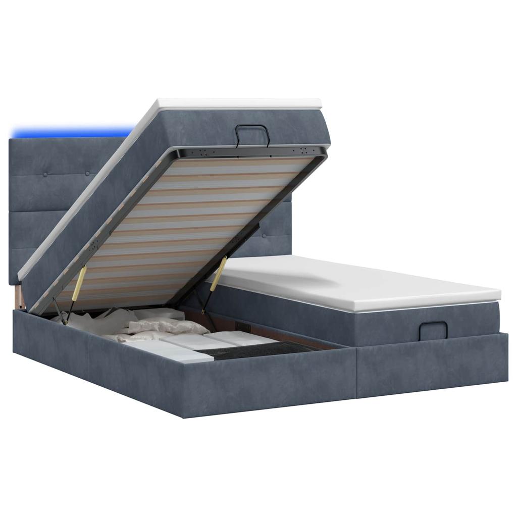Ottoman Bed with Mattress and LED Dark Gray 160 x 200 cm Velvet