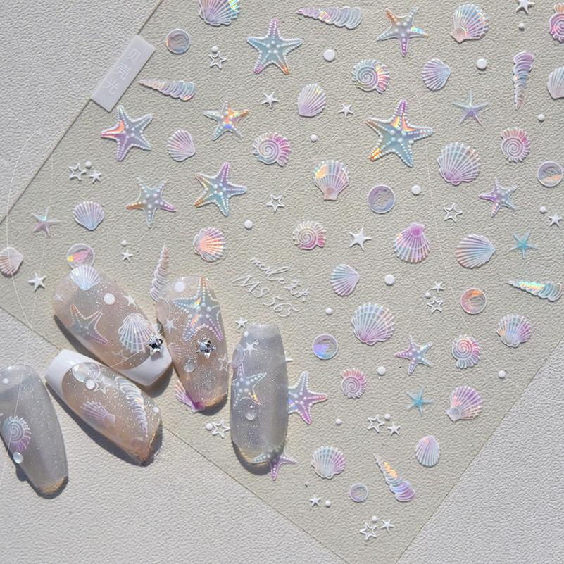 Summer Beach Ocean Shell Starfish Clams Conch Stars Sea Bubble Seasnail Nail Art Stickers DIY Manicure Decals Decoration