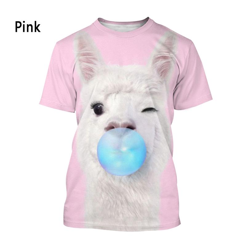 Fashion 3D Animal Print Mens Clothes Women Outdoor Funny Alpaca Printed T-shirt Kids Summer Casual Short Sleeve O-neck Tee Tops