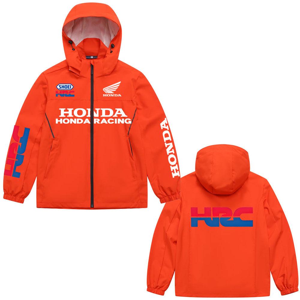 Men And Women Honda print Waterproof down Outdoor lightweight for hiking Jacket Motorcycle Riding Sports Zipper Hooded Clothing