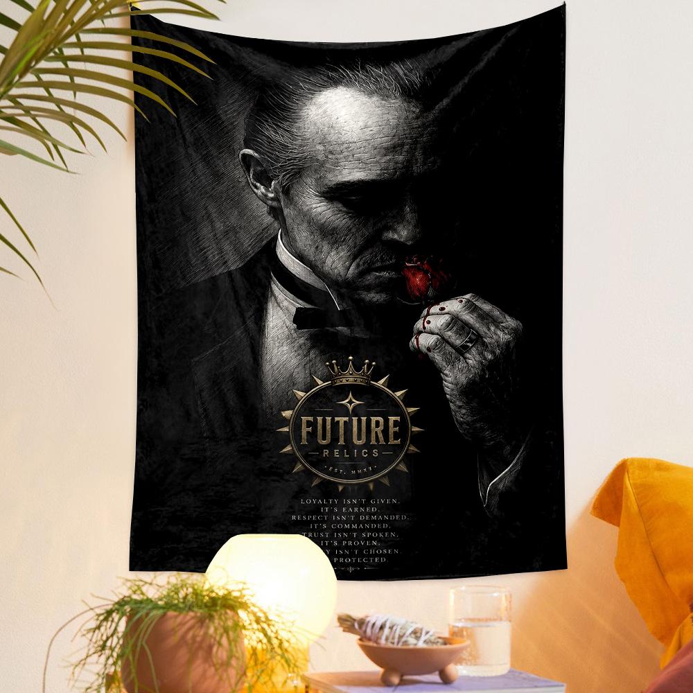 Wall Tapestry - Godfather Don Vito Corleone Red Rose Dark Gangster Movie Art for Dorm Room