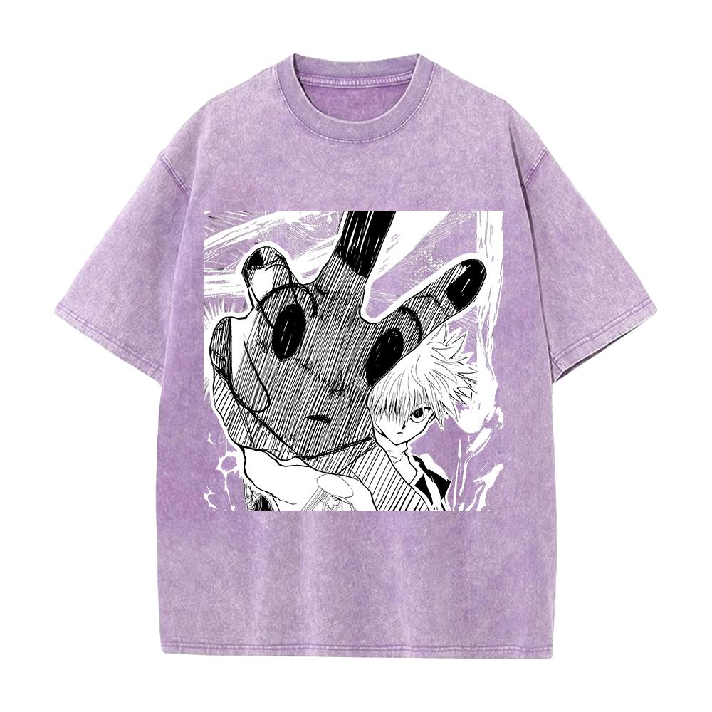 Anime Hunter X Hunter Killua Gon Freecss Graphic T Shirt Men Women Clothing Oversized Tshirt Washed Cotton Tee Harajuku T-shirt S фиолетовый