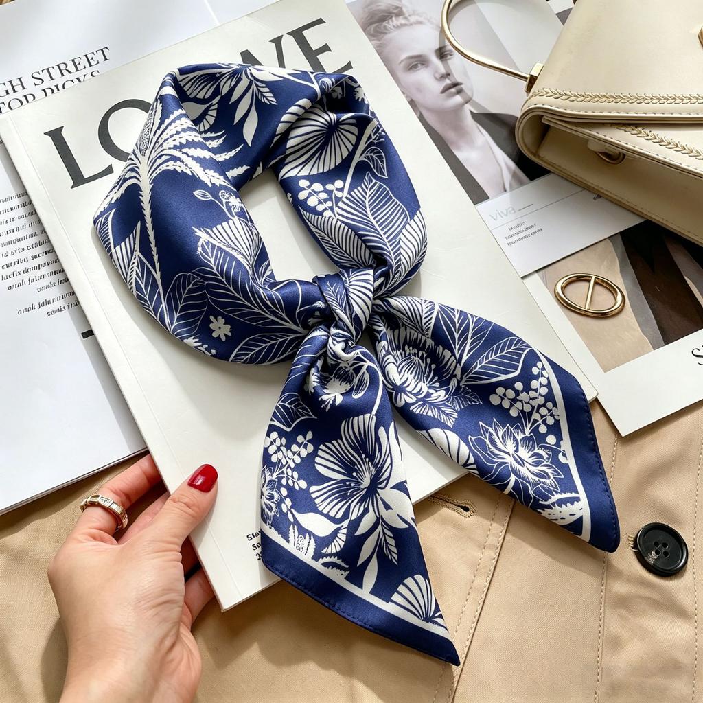 Simple temperament Spring and summer female imitation silk scarf versatile Korean version casual small square scarf neck protection decorative scarf