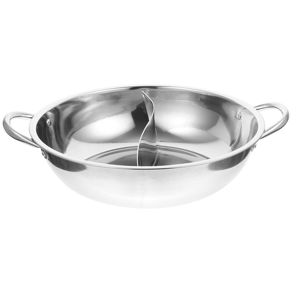 Stainless Steel Mandarin Duck Pot Kitchen Hotpot Practical with Divider Wok Frying Pan Divided Induction Cooktop
