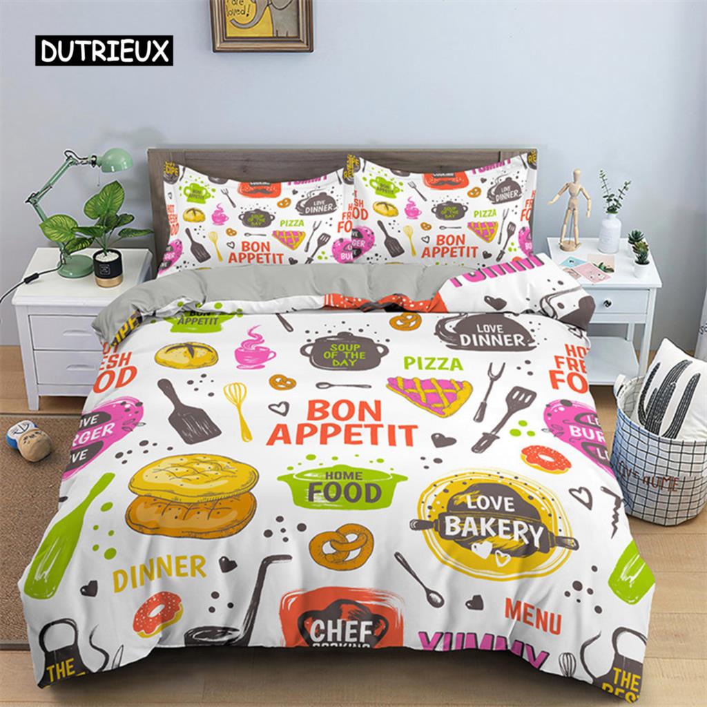 Hamburger Bedding Set Snack Pattern Duvet Cover Twin King For Kids Adults Decor Microfiber 3D Donut Quilt Cover With Pillowcases
