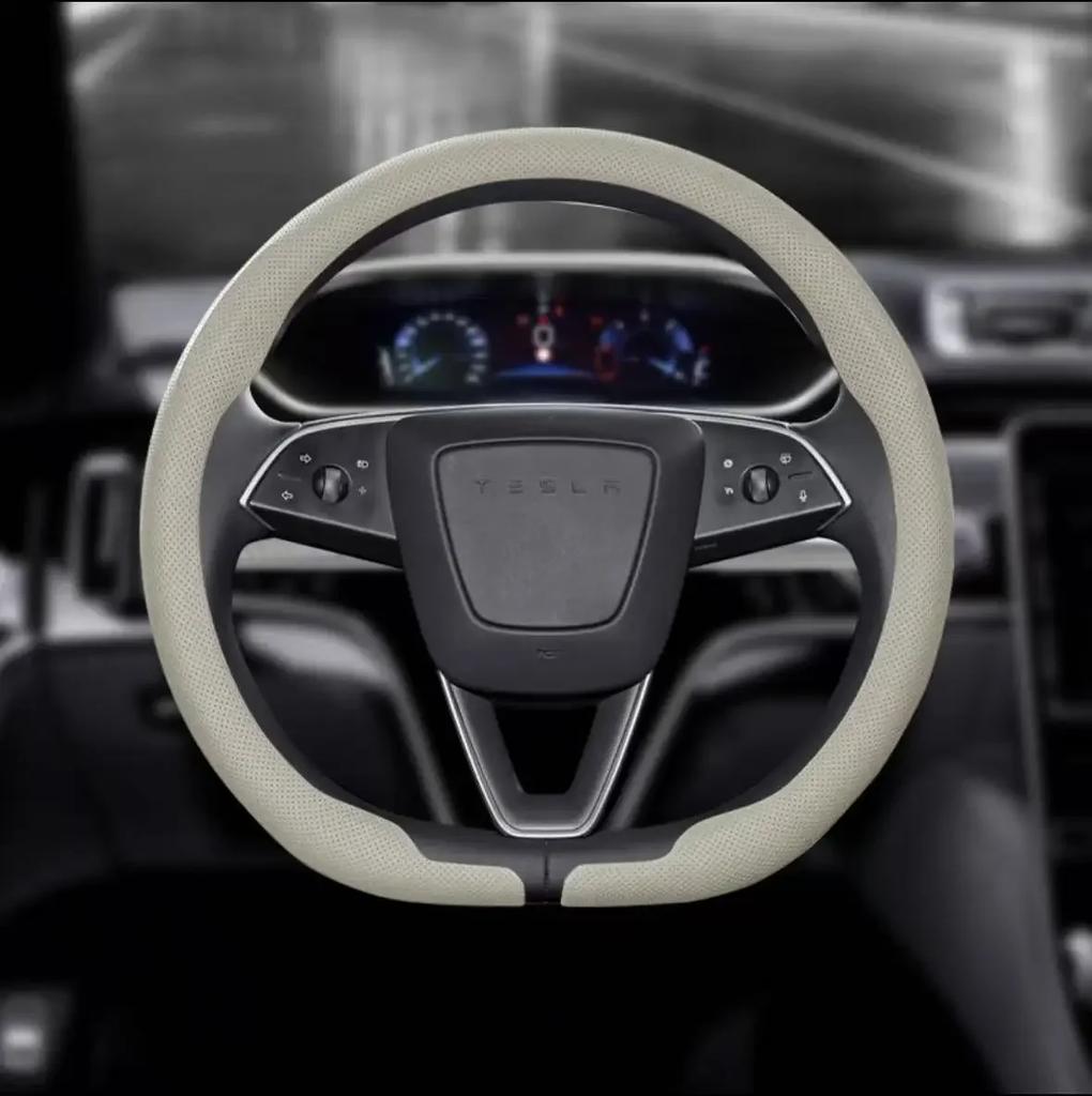 Lämplig för Teslas nya Model Y/Model 3 helårs ultratunn nappa läder rattöverdrag