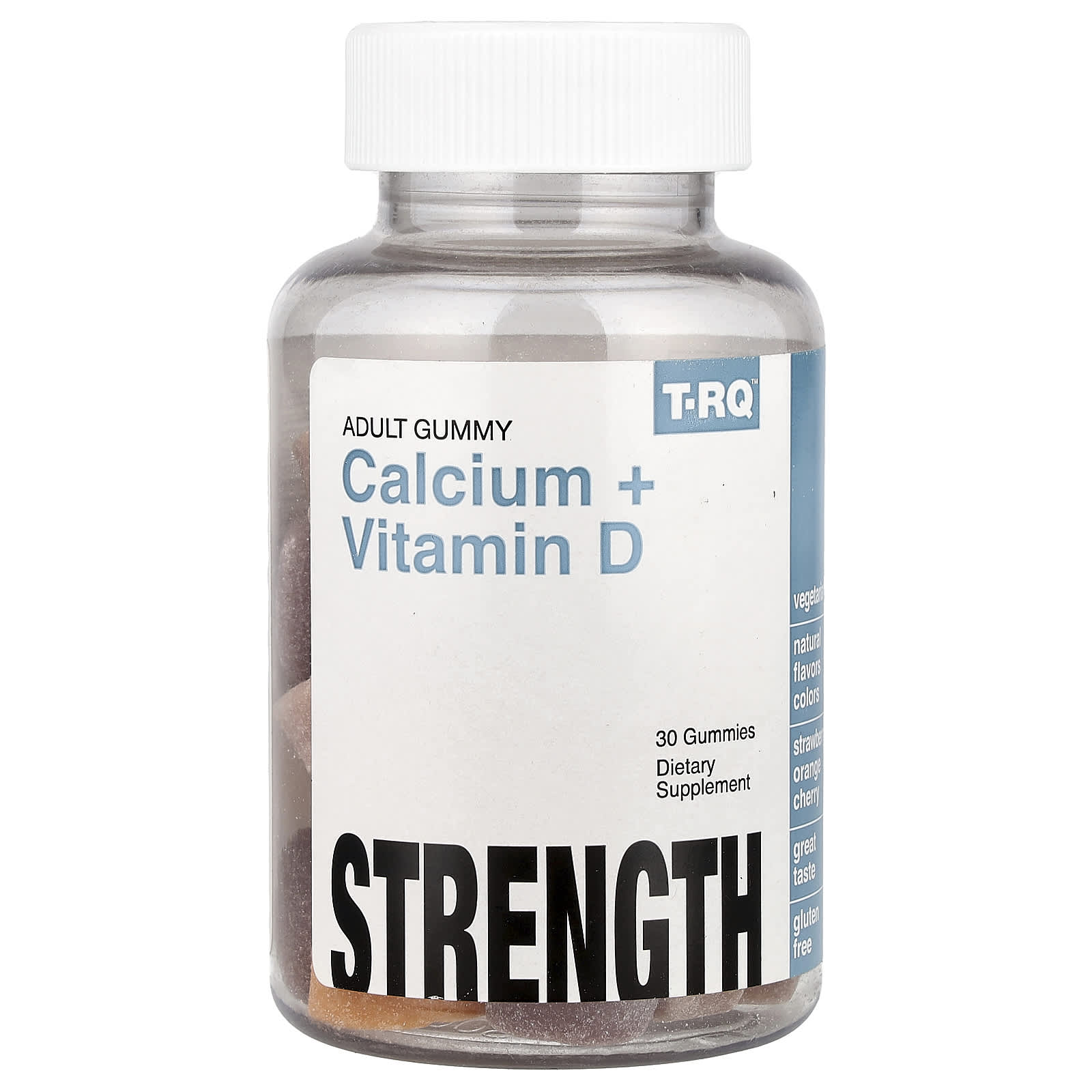 

T-Rq, Adult Gummy Jelly, Calcium + Vitamin D, Strawberry, Orange, Cherry, 30 Gummies