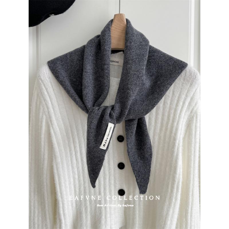 

Pure Sheep Wool Knitted Triangle Scarf Women s Turban Scarf Layered Casual Warm Versatile Shawl 110*38cm