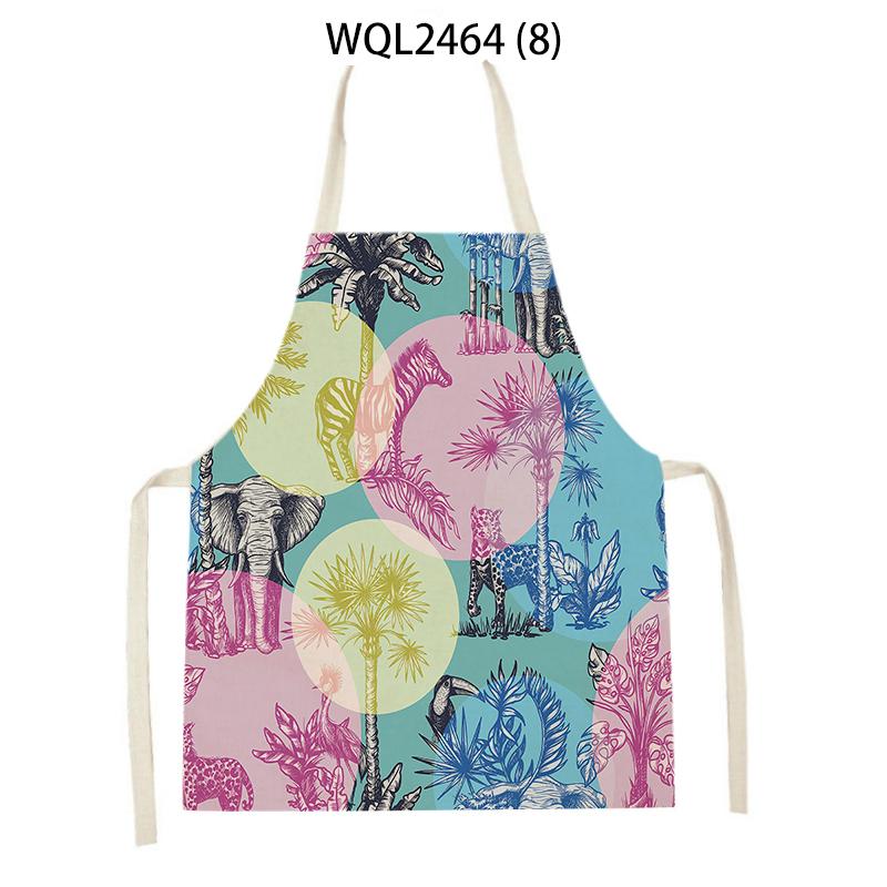 Tropical Plants Pattern Kitchen Aprons for Women Men Cooking Linen Sleeveless Animal Zebra Monkey Apron Baking Accessories Bibs