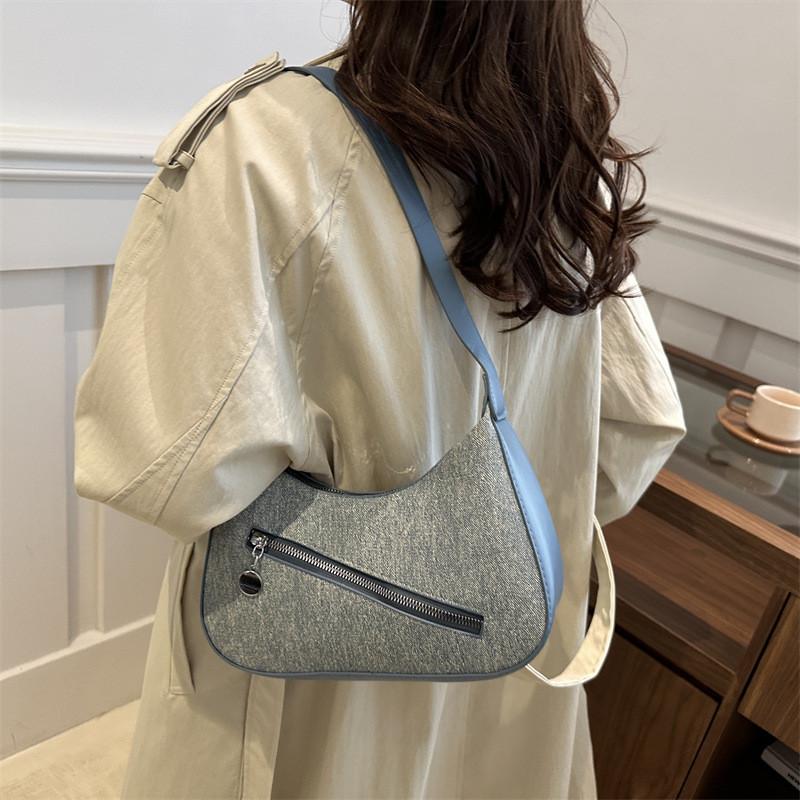 Stylish Korean-inspired Casual Moon Bag In Black Blue Brown Lake Blue And Cream For Trendy Street Fashion