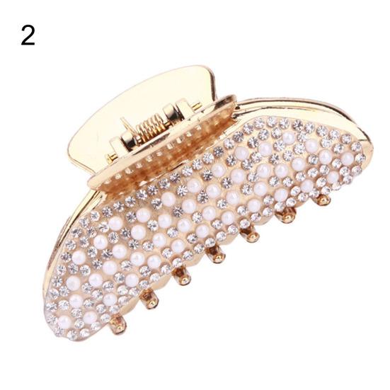 Elegant Women Rhinestone Faux Pearl Hair Claw Hairpin Ponytail Holder Accessory