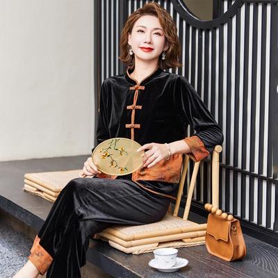 Jianhu Women's Chinese Style Spring Autumn Long-Sleeve Jacket & Straight-Leg Pants Set