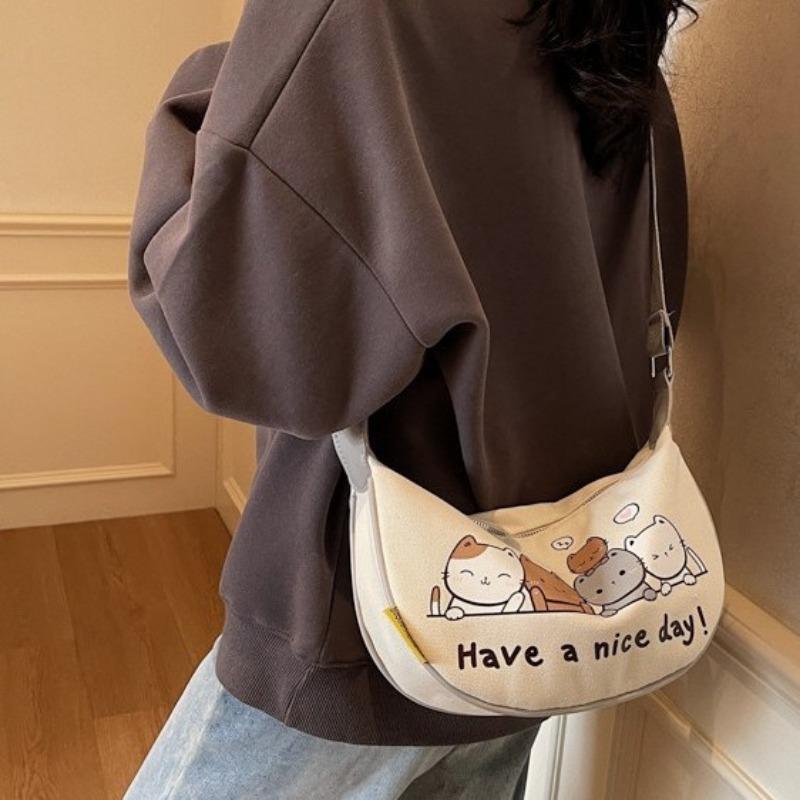 New Commuter Versatile Canvas Shoulder Bag Student Lazy Style Cartoon Cute Underarm Bag Messenger Bag