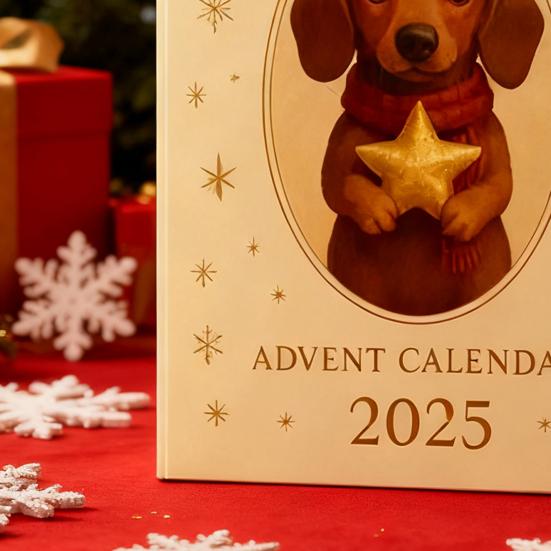 Dackel Hund Adventskalender 2025 24 Tage Weihnachts-Countdown-Kalender Festlich