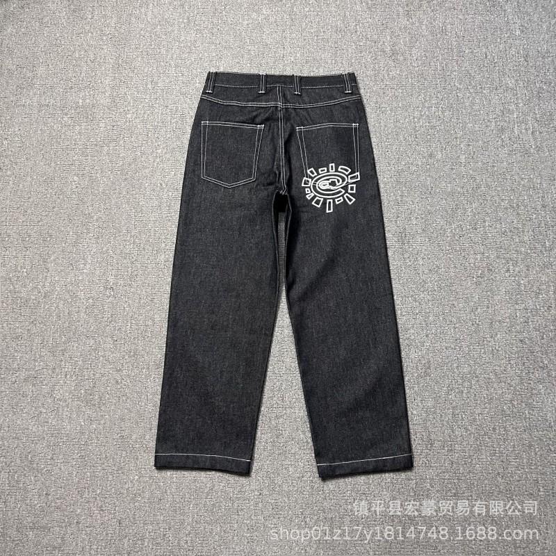 Unisex Streetwear Printed Straight Fit Denim Jeans Loose Comfortable Cotton Pants Casual Wear