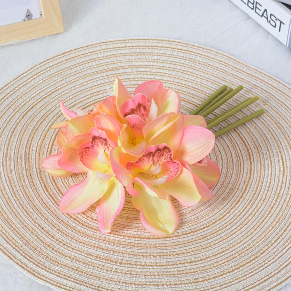 6 Heads Artificial Cymbidium Flowers Real Touch Magnolia Branch  Birthday Decor