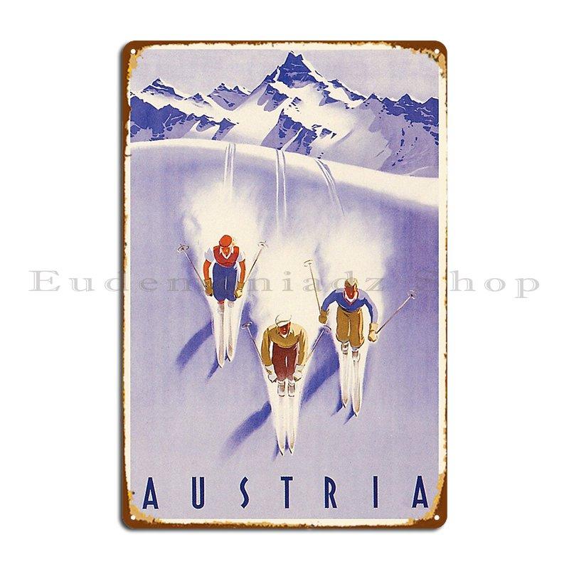 Austria Vintage Ski Poster Metal Sign Party Printed Cinema Plaques Kitchen Tin Sign Poster