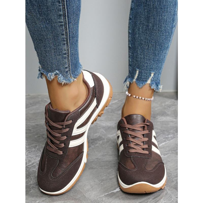 2025 Autumn New Comfortable Lace-up Sneakers Plus Size Casual Color-Blocking Moral Training Shoes for Women