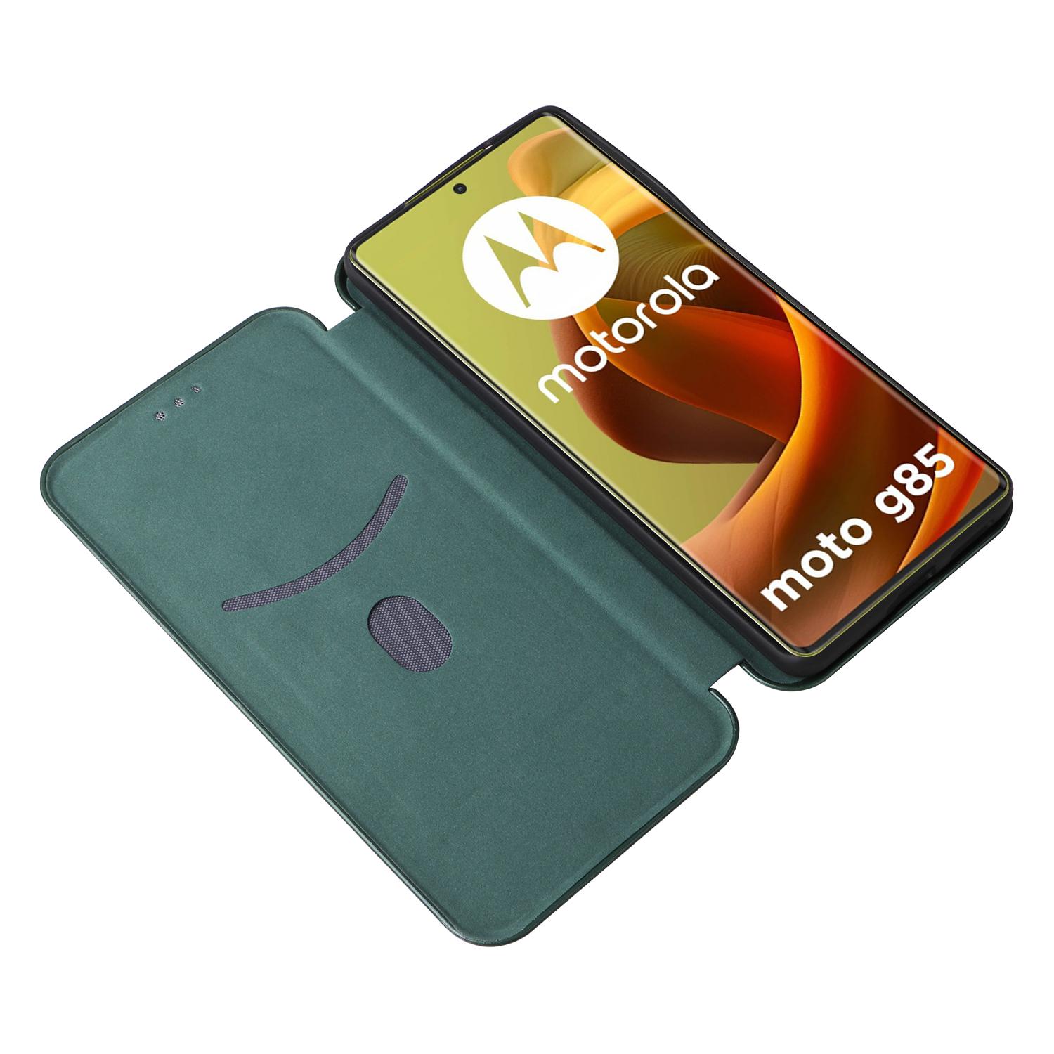 

For Motorola Moto G85 5G Case Card Holder Leather Carbon Fiber Texture Phone Cover Green
