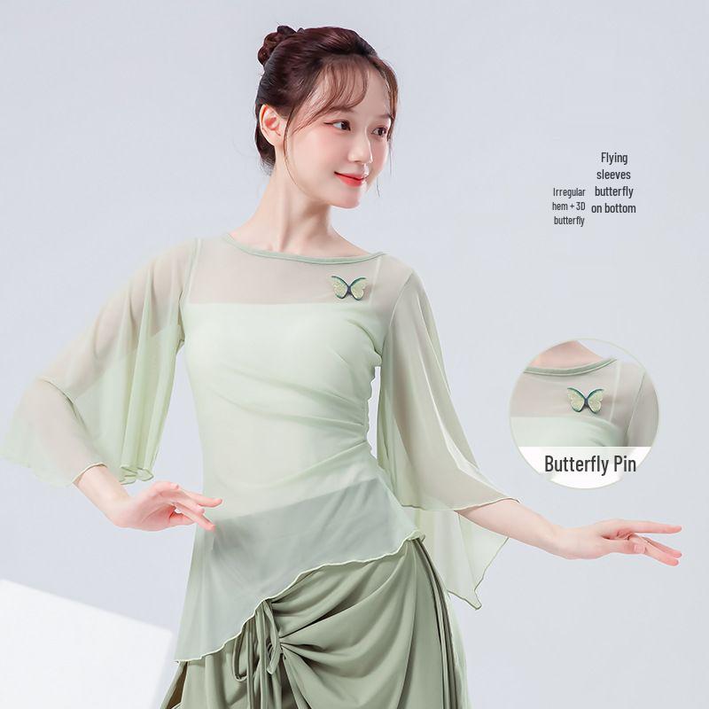 Women's Flying Sleeve Mesh Dance Top: Chinese Dance Costume
